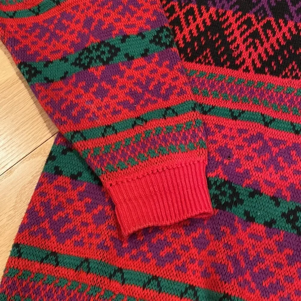 Lizwear Vintage 80s Cotton Crewneck Sweater Red striped small holiday ugly